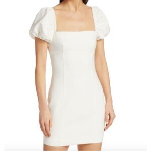 Cinq à Sept White Mini Dress with Havana Puff Sleeves
